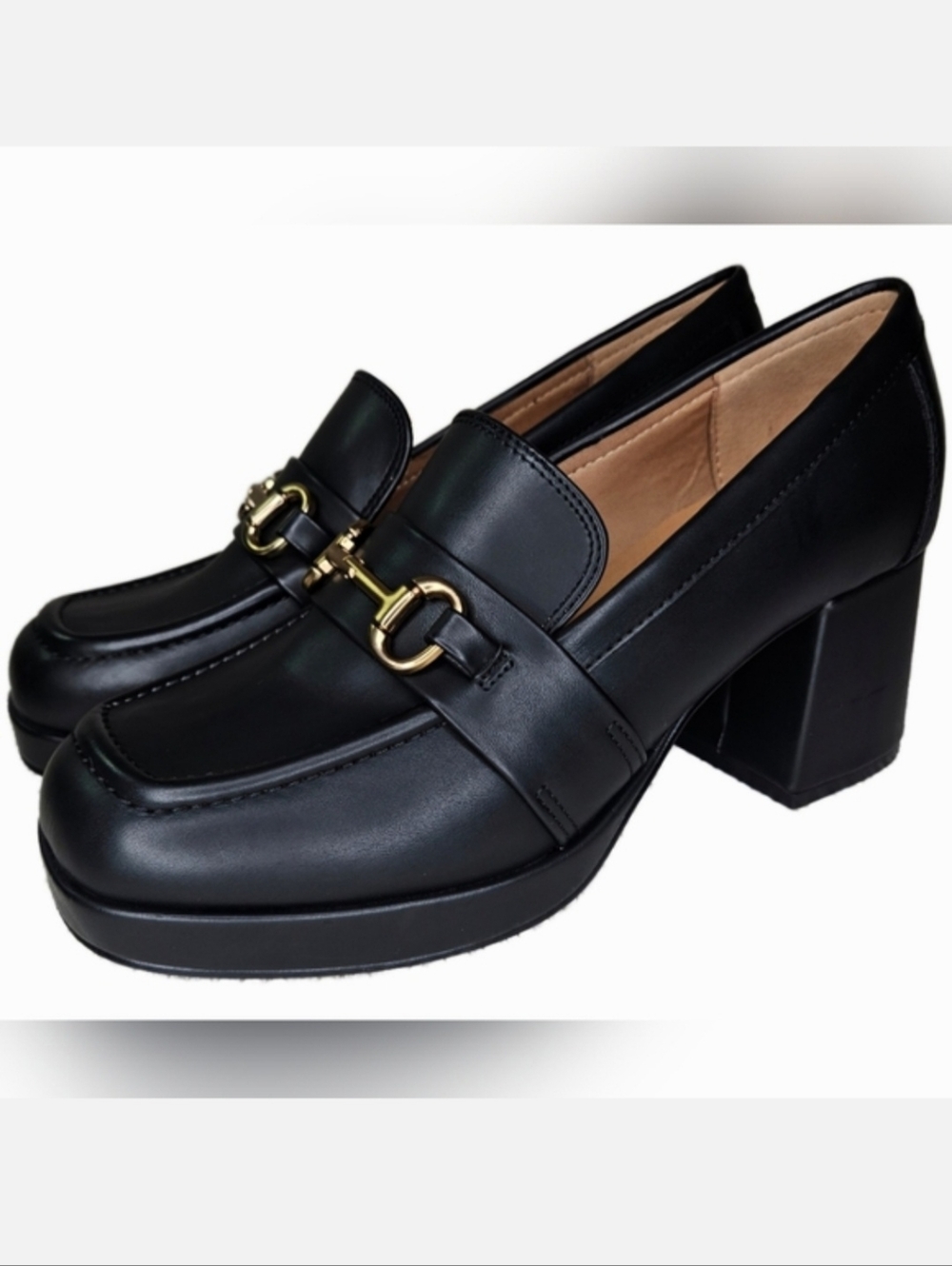 Nine West Women's Tamsey3 Platform/Block Heel Horse Bit Black Loafers Size 8